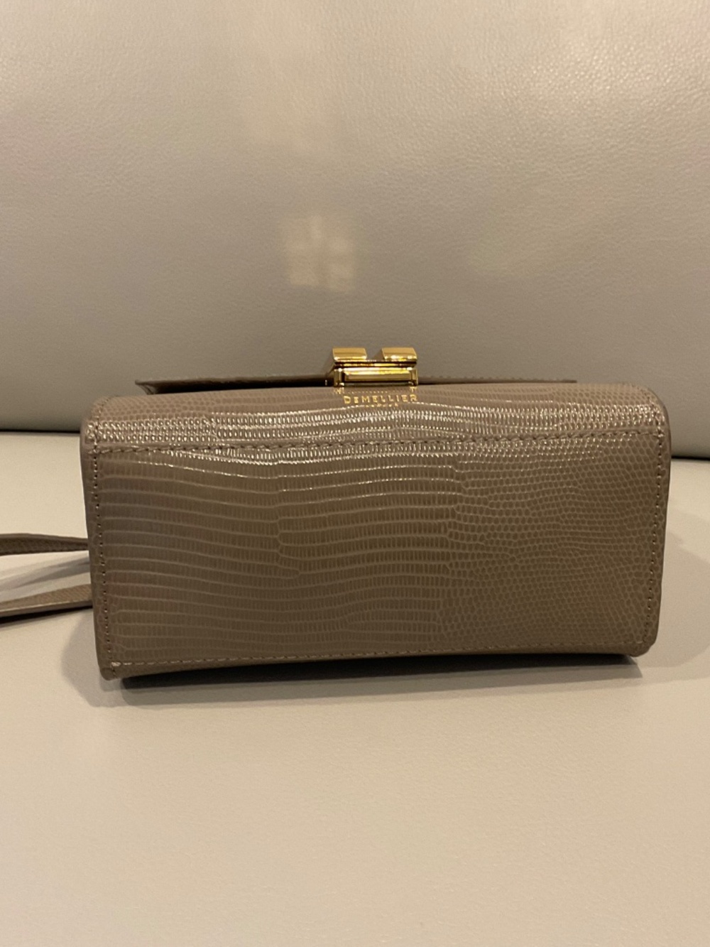 DeMellier Nano Montreal Deep Taupe Lizard Effect Top Handle Crossbody Bag - Picture 5 of 6